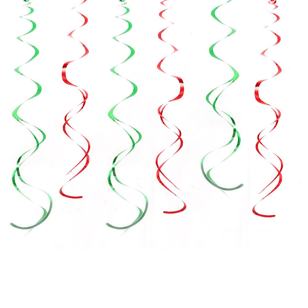 6pcs Christmas Foil Spiral Pendant Ceiling Hanging Garlands Santa Elk Bell Swirl Banner for Xmas Party Home Room Decor Cards: Fluorescence Yellow