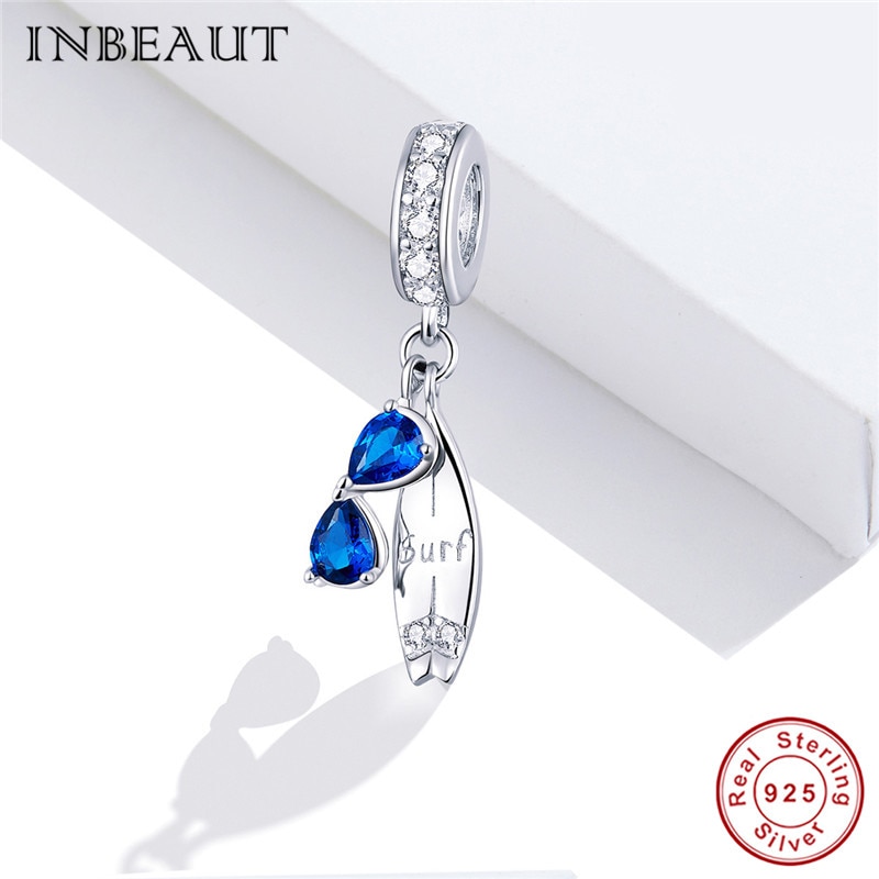 INBEAUT Summer 100% 925 sterling silver sunglasses surfboard pendant fit Brand bracelet charm DIY jewelry