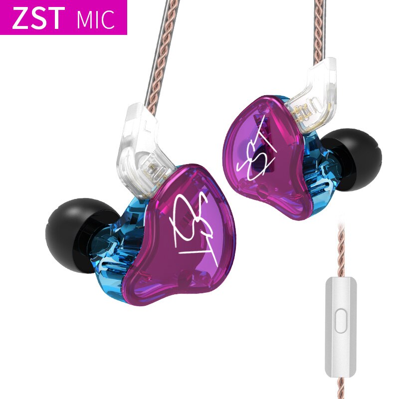 KZ ZST Dual Fahrer Kopfhörer Dynamische Und Anker Abnehmbare Kabel Monitore Ohr HiFi Musik Sport Ohrhörer 1DD + 1BA: lila mit mic