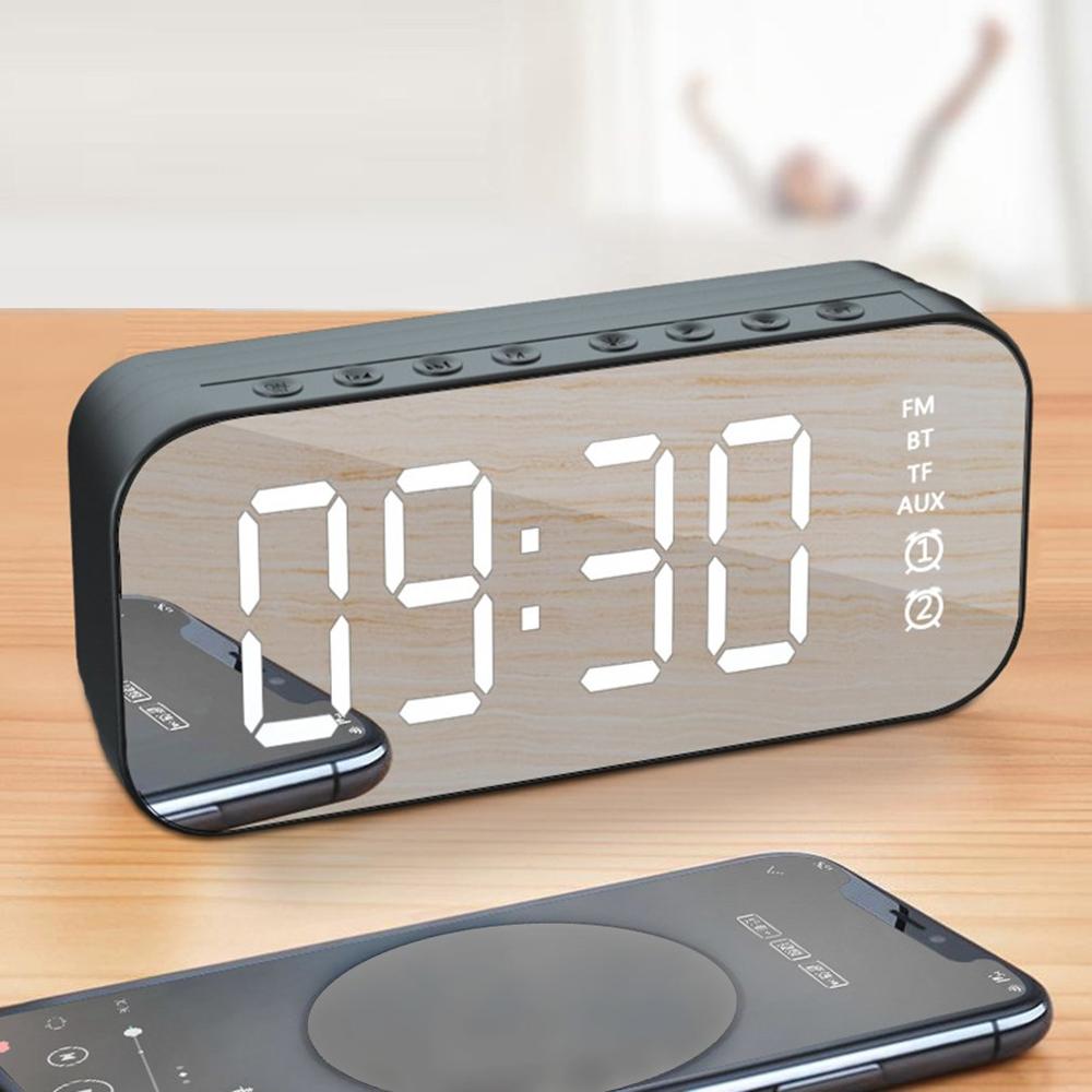 Draadloze Bluetooth Speaker 5.0 Dual Wekker Desktop Spiegel Speaker Luidspreker Led Fm Radio Usb Speakers Ingebouwde Microfoon