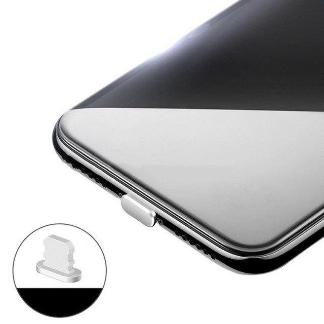 Metal skin pc oplader port anti støv stik til iphone 7 8 x 6s plus hætte stop cover telefon tilbehør universal ladestik: Sølv