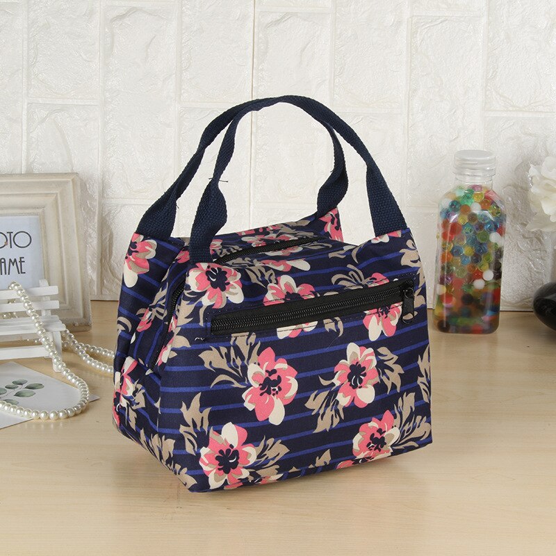 Neue Stil Lunch Box Tasche Frauen der Durchführung Bento Box Tasche Windel Tasche Multi -- Floral Oxford Tuch Isolierung Tasche: 9 Blue Bar ROSE