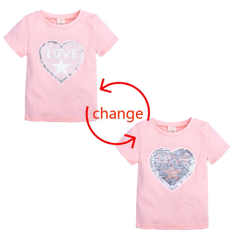 Elvesnest børn piger t-shirts pailletter kærlighed børn t shirt pige tøj bomuld korte ærmer børn toppe børn tøj