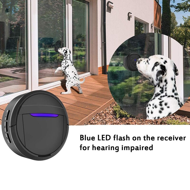 Hundedørklokke, sort / hvid trådløs kommunikationsdørklokke, vandtæt smart klokke til hvalpe med super-let trykknap, i