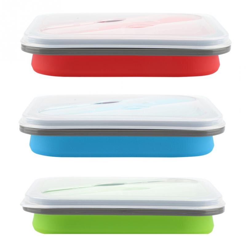 600ml Silicone Collapsible Lunch Box Portable Food Storage Container Folding Bowls Picnic Camping Rectangle Bento Box