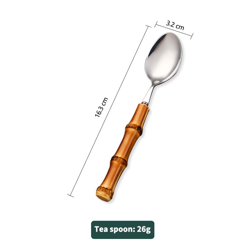Juego de cubiertos con mango de bambú Natural, vajilla de acero inoxidable, vajilla de cocina, incluye tenedores, cucharas, cuchillos: Negro