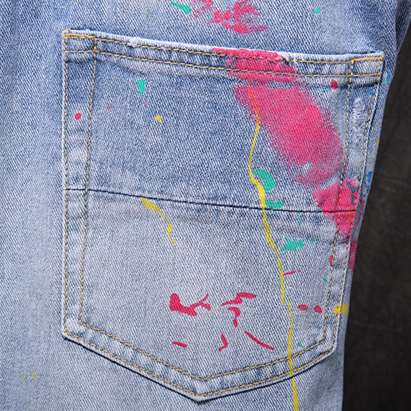 Sokotoo mænds malede huller revet denim shorts sommer knælængde streetwear distressed ødelagte frynser tigger jeans