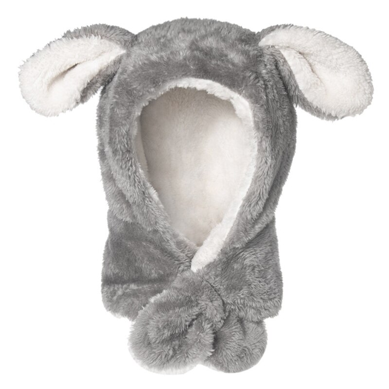 Winter warme capuchon lange sjaal muts puppy hondenoren pluizige pluche oorkleppen muts sjaal: Rood