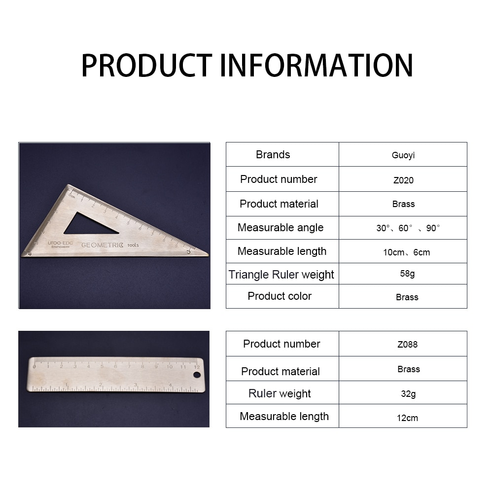 Guoyi Z020 copper triangle ruler flat office & for... – Grandado