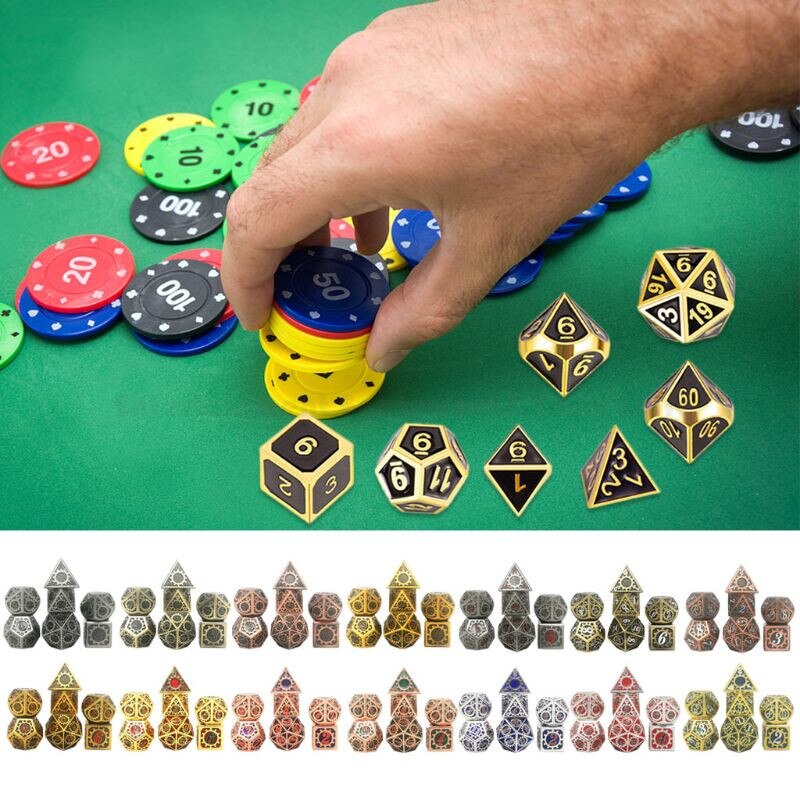 Jeu de dés en métal jeu de dés polyèdre en métal jeux de rôle RPG mdn jeu de société D4 D6 D8 D10 D12 D20 pour D & D