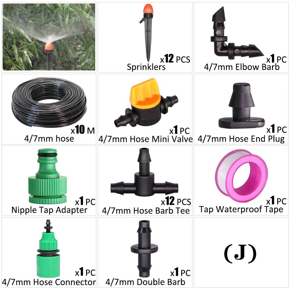 Garden Irrigation Kit Fog Nozzles Automatic Spray Sprinkler System 4/7mm Misting Watering Hose With Adjustable Dripper Connector: J