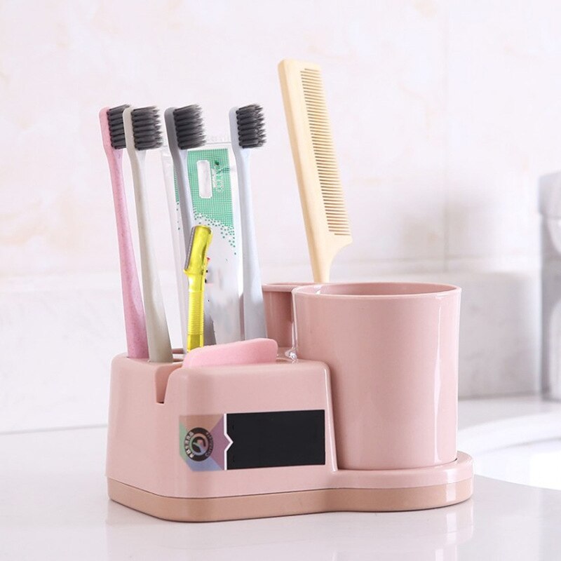 Plast badeværelset tumblere hjem vask kopper tandbørste holder krus kop børste kopper badeværelse tandbørste holder: Lyserød