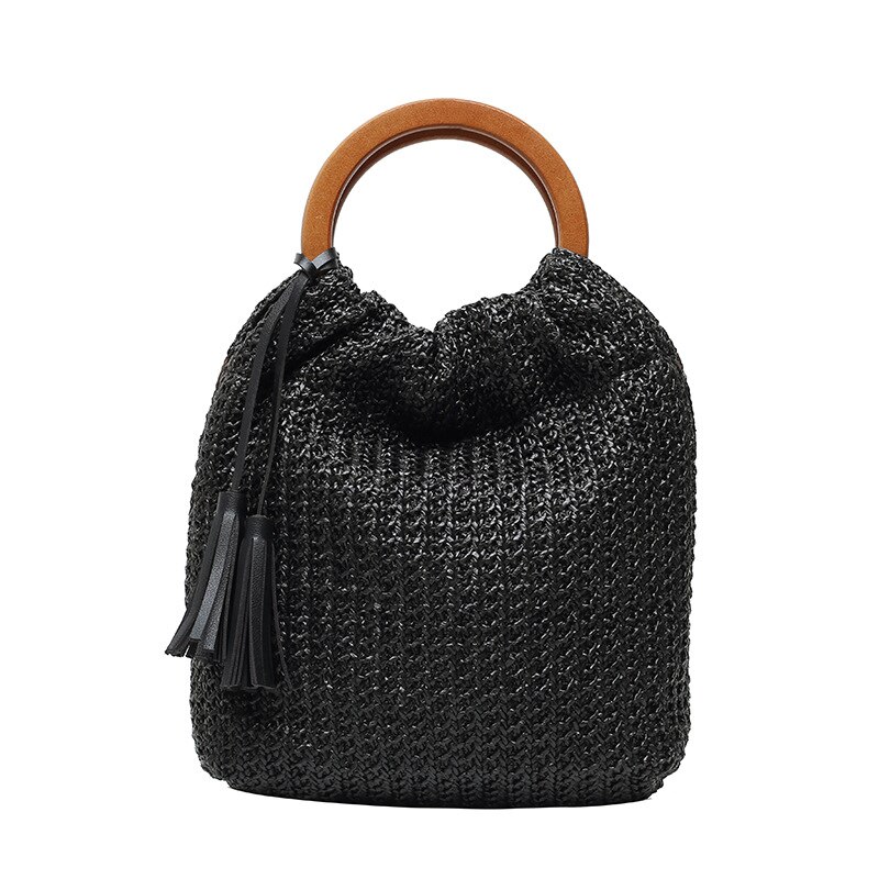 #39 dameshandtas zomer stro strandtas bohemian dames netvak holle ronde handgreep tote met hout