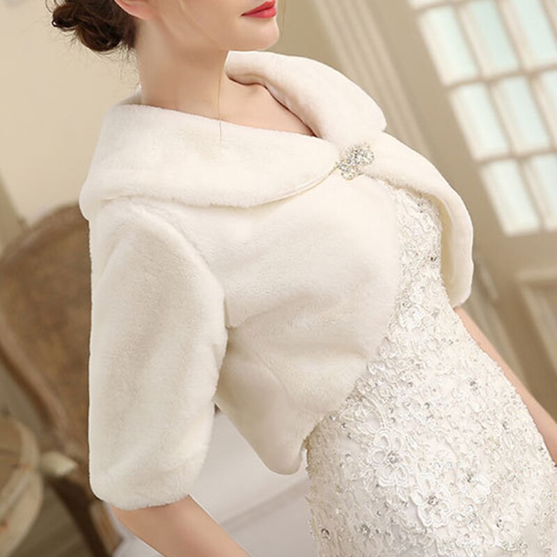 Chal de piel sintética para boda, vestido Formal, Cheongsam, prendas de vestir exteriores casadas, capa de novia, chaqueta blanca para Otoño e Invierno