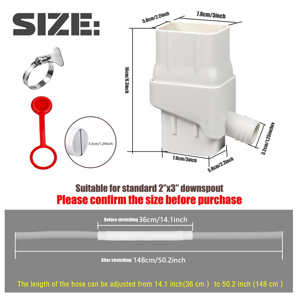 Silicone Plug Downspout Rain Water Collection Diverter Connector System Colander 2x3 In With Silicone Plug Accessory: WHITE