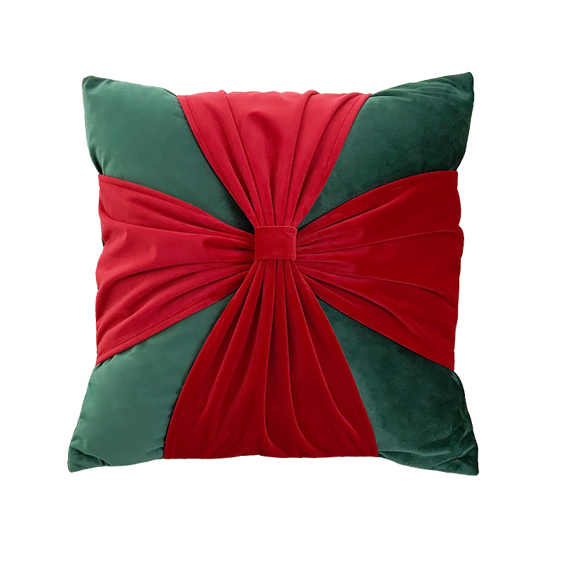 Christmas Decoration Throw Pillowcase Flannelette Bow Sofa Pillow Cover Living Room Decoration Cushion Cover 45X45: Blue