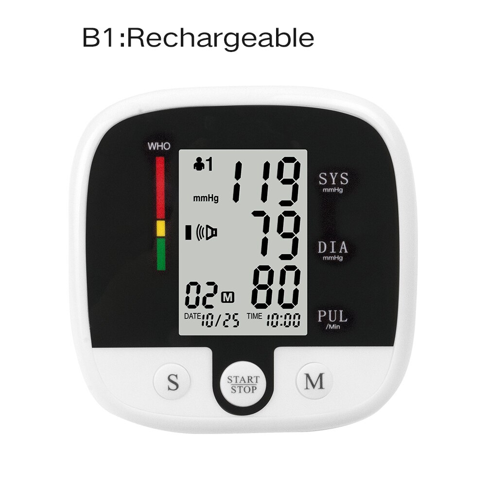 Beurha 32cm automatisk elektronisk blodtrykspulsmåler med genopladeligt overarms tonometer til måling: Genopladelig