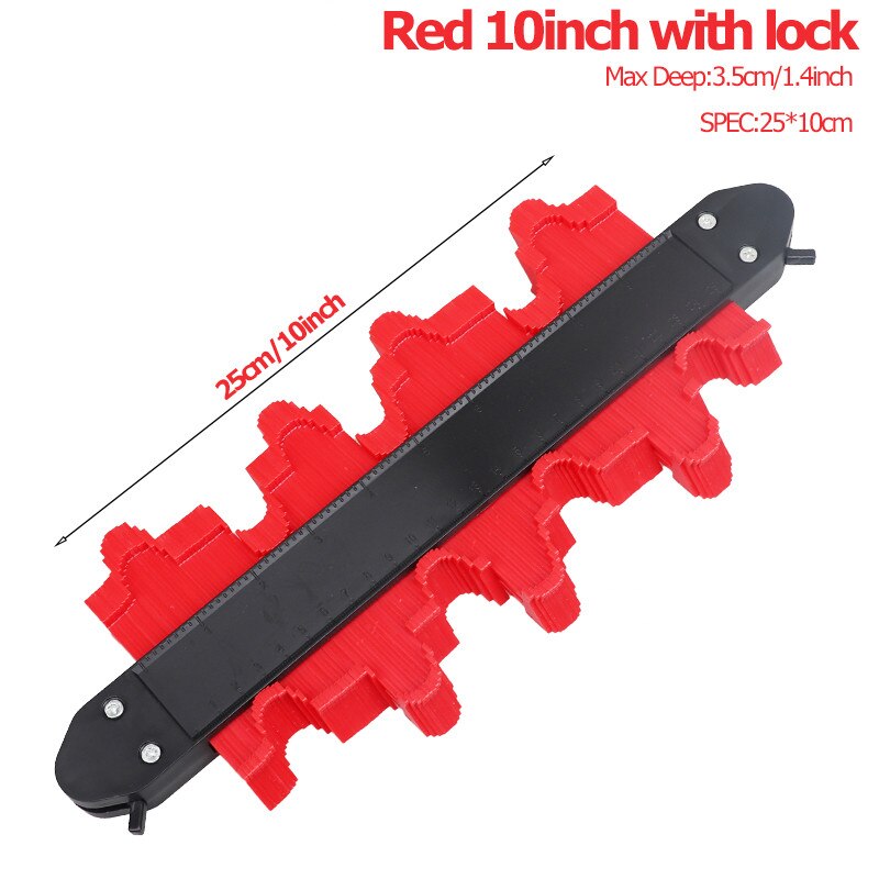 5/10 inch Multi-functional Contour Profile Gauge Laminated Tiles Tiles Edge Shaping Wood Measure Ruler Contour Gauge Duplicator: 25cm Red