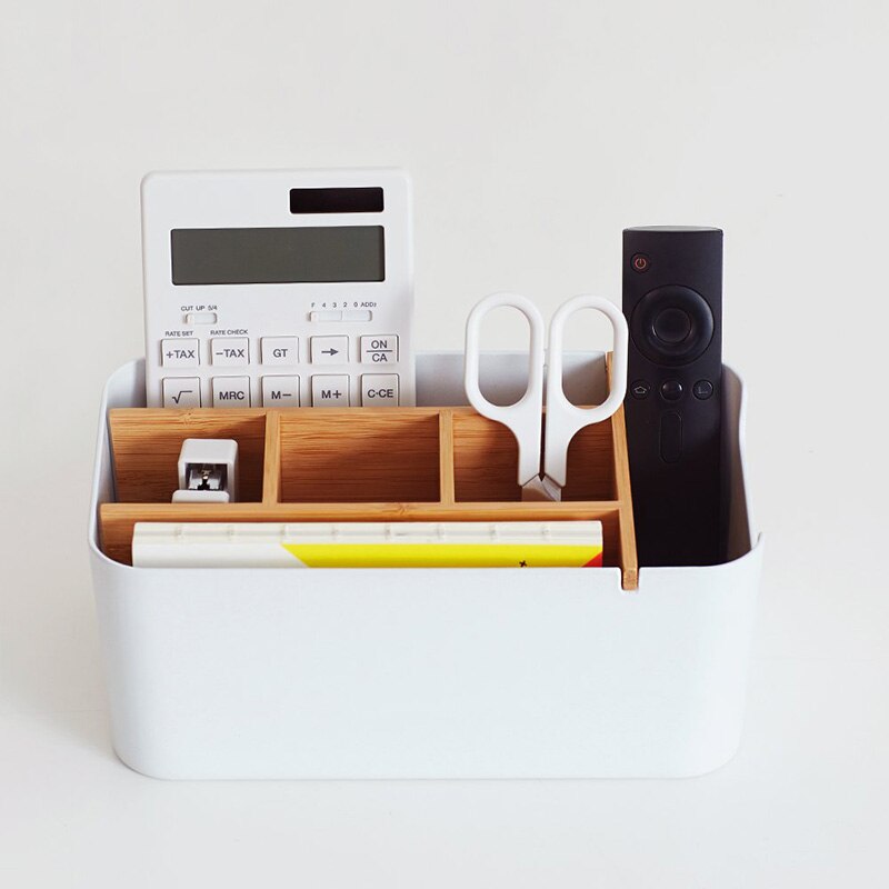 Skrivebordsarrangør multifunktionelle kontorartikler opbevaringsboks fjernbetjening holder sengelekture indretning