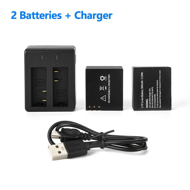 3.7V 900mAh Rechargeable Sports Action Camera Battery for SJCAM SJ4000 SJ5000 SJ6000 for SJCAM Sport DV Camera Bateria + Charger: 2 battery 1 Charger