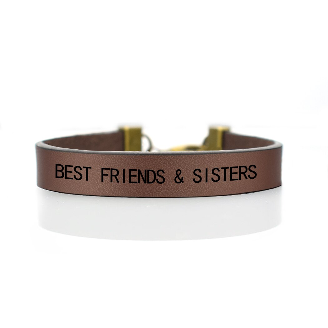 Bedste venner & søstre vintage læder indgraverede armbånd bff fødselsdag idé til hendes venskab til sjæl søster: Brun