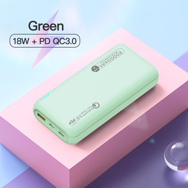 Power Bank 20000mAh Portable Charger Type C PD 3.0 Quick Charge 3.0 Fast Charging Powerbank External Battery for iPhone Xiaomi: Green