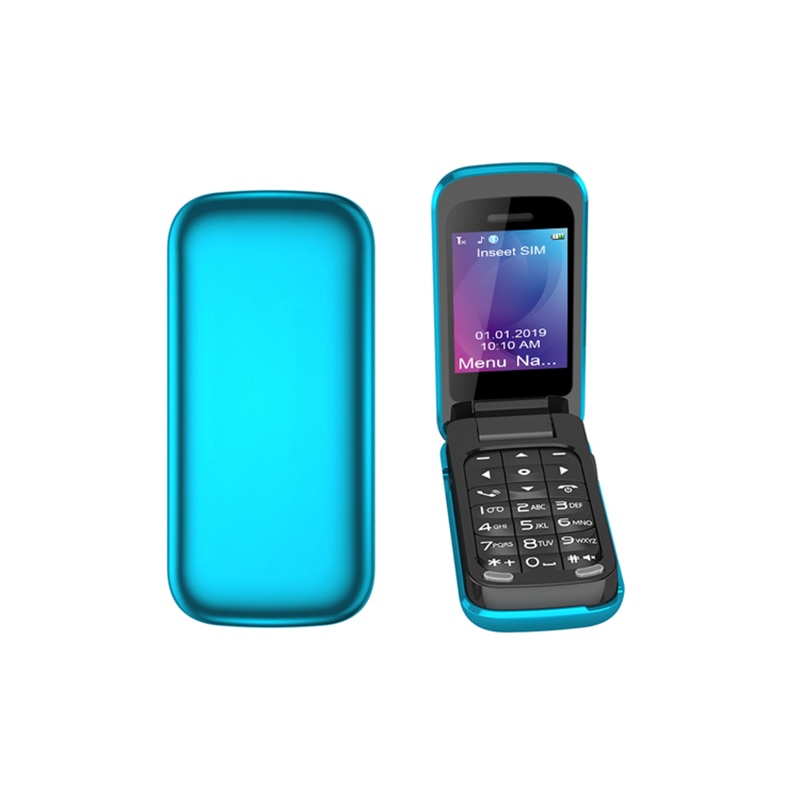 UNIWA L8star BM60 Mini Flip Mobile Phone MP3 Magic Voice Bluetooth Dial 3.5 Earphone Jack Music Clamshell Cellphone: Standard / Blue