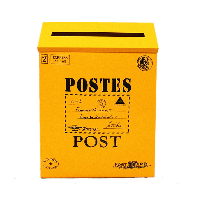 Mail Box Outdoor Vintage Villa Town Galvanized Iron Post Letterbox Postbox Newspaper Magazines Holder Box Catcher Guard: Yellow-A