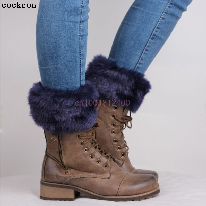 Jambières en fausse fourrure pour femme, tricot, Crochet, garniture de jambe, botte, chaussettes, poignets