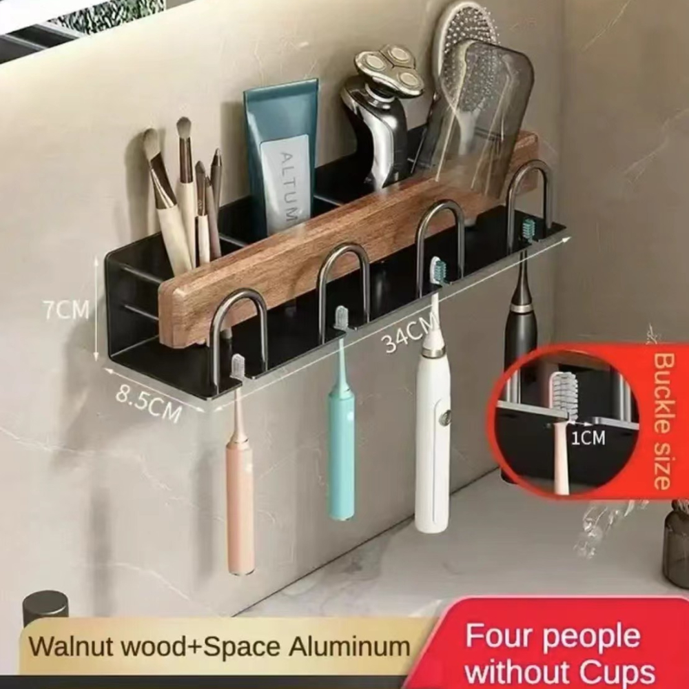Juego de accesorios de baño de madera de nogal negro, toallero de baño, soporte de papel higiénico, estante de barra de toalla, accesorios de baño: Borgoña