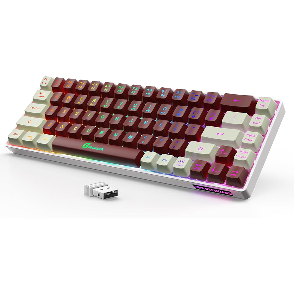 GEODMAER Wireless Gaming Keyboard Rechargeable Backlit Gaming Keyboard 68 Keys Anti-ghosting No-Conflict 2.4G Keyboard for PC: Gold