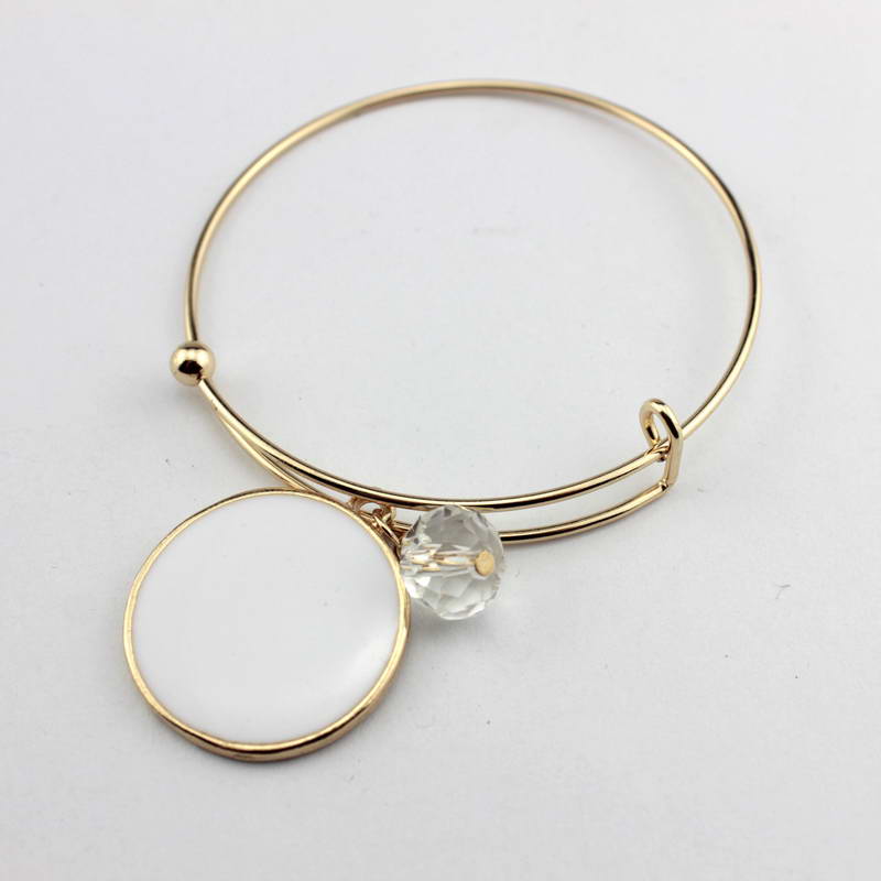 Monogramm Blanks Charm Emaille Flache Runde Disc Armreif Armband Einstellbar: B1923-Gold White