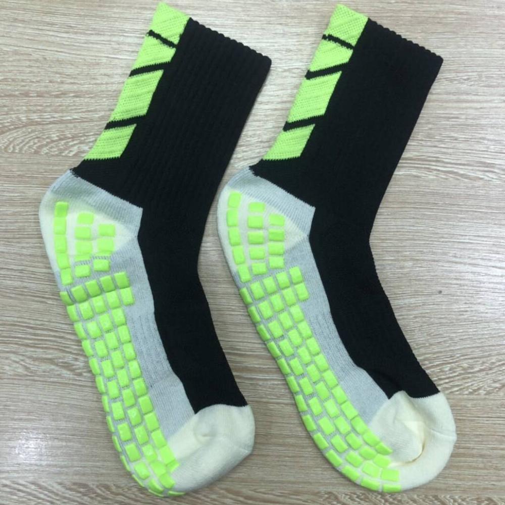 Anti-Slip Breathable Sports Socks Men Cotton Breathable Absorb Sweat Fast-Dry Football Rubber Soccer Running Cycling Sock: Blackgreen