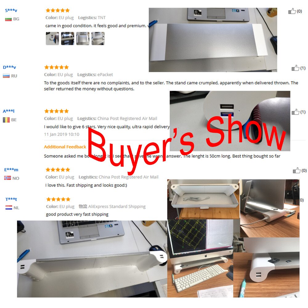 Aluminum Alloy Monitor Stand Space Bar Dock Desk Riser with 4 USB Ports for iMac MacBook Computer Laptop Below 20Inch