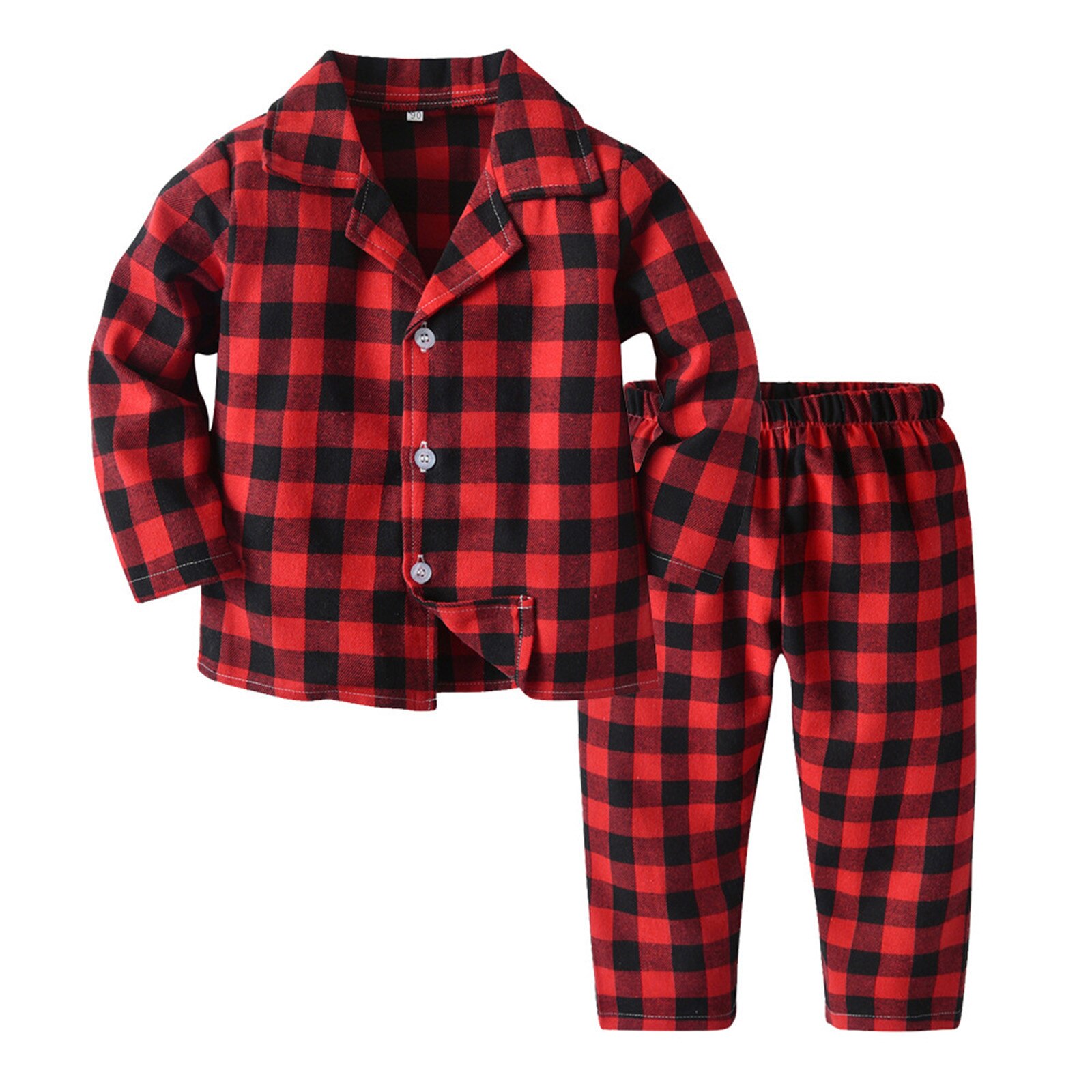 #50 Toddler Kids Baby Boys Girls Plaids Print Pajamas Winter Coats Pants Outfits Set Kids Costume Baby Suit Детские Костюмы: Red  / 130