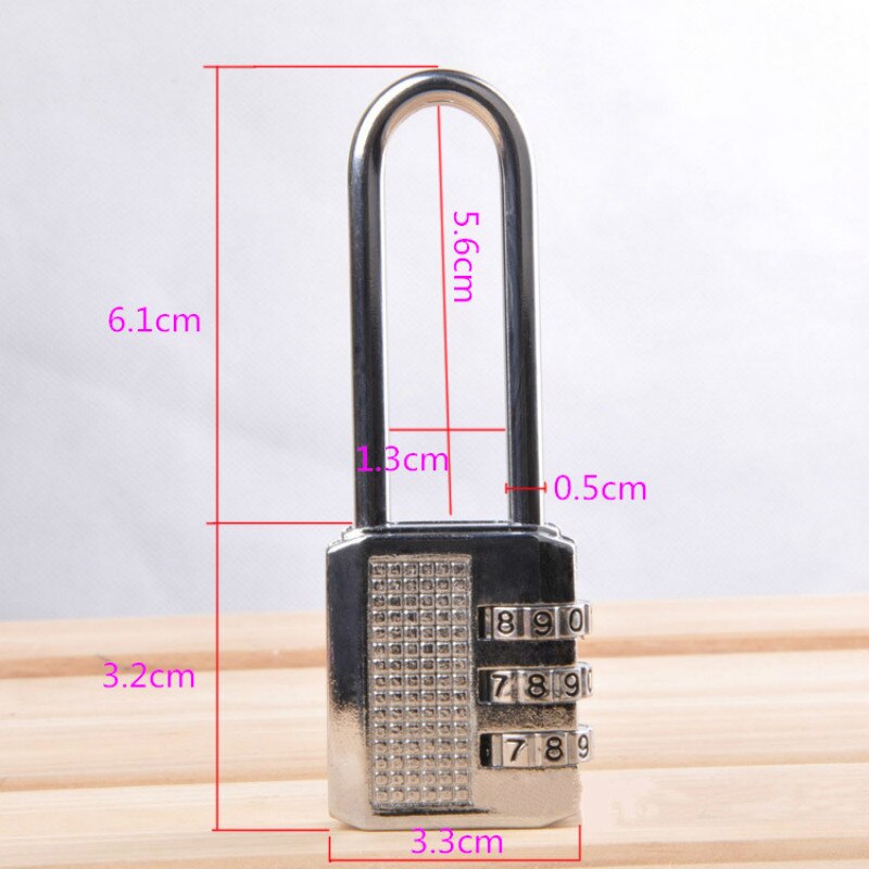 3 Dial Digit Combination Password Lock Suitcase Luggage Metal Long Padlock Zinc Alloy Cupboard Cabinet Locker