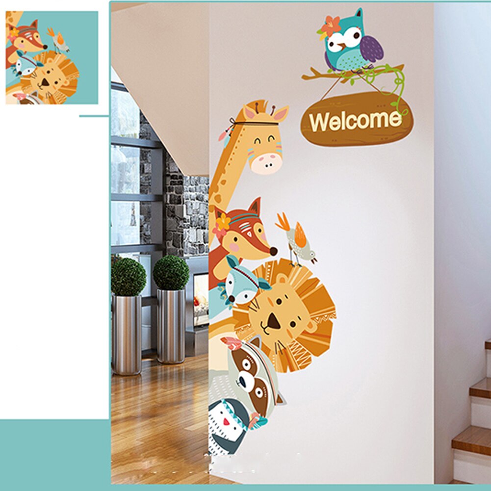 Cute Baby Bedroom Cartoon Animals Door Decoration Wall Sticker Waterproof Children Mural DIY Wardrobe Decals Home For Kids