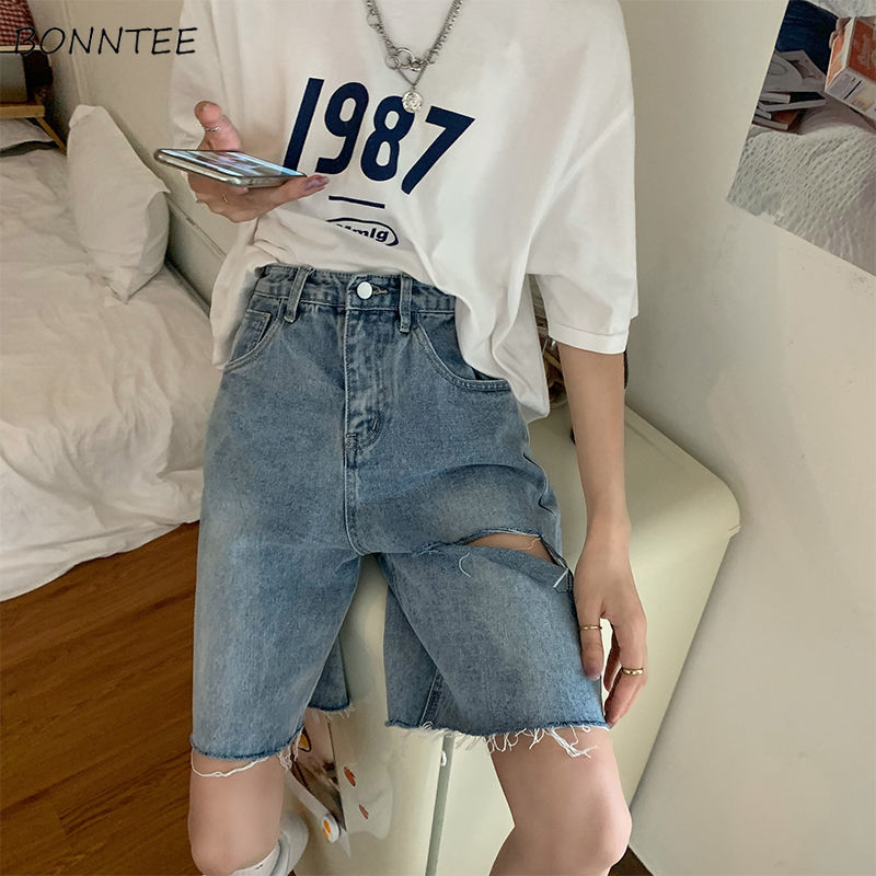 Shorts kvinder retro denim huller chic harajuku par kort bukser afslappet populær high street koreansk dametøj unisex
