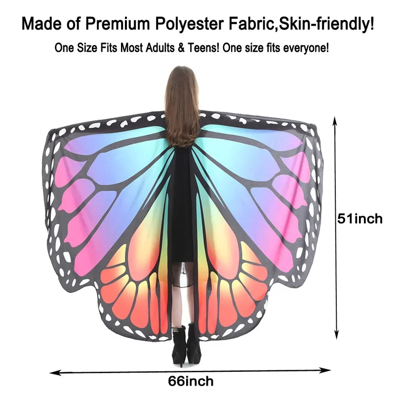 Rainbow Butterfly Wings Cape Shawl Fairy Ladies Dance Costume Adult Monarch Butterfly Cape Halloween Child Butterfly Wings