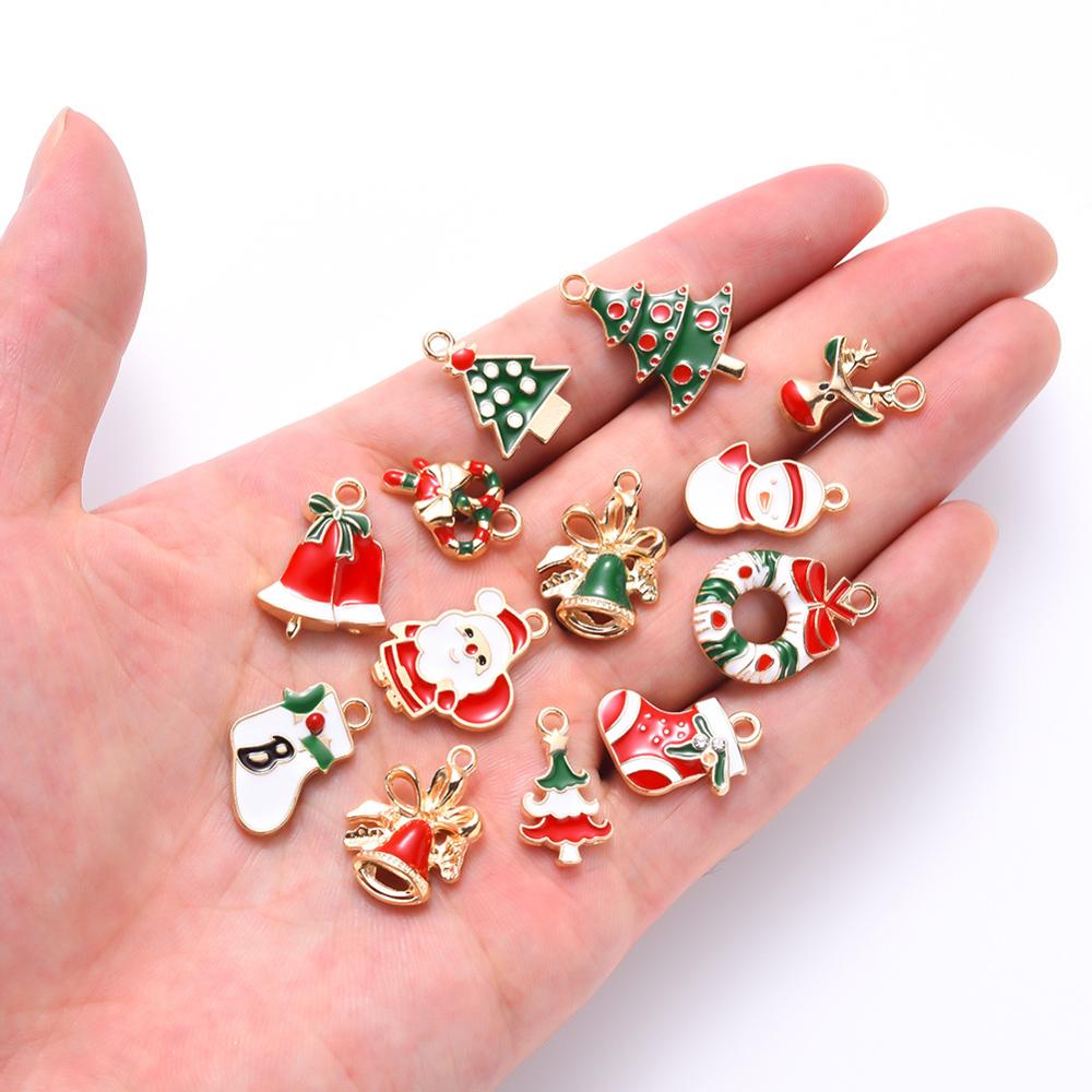 Mixed 38 Christmas drip oil series earrings pendant DIY accessories Santa Claus Bell small pendant