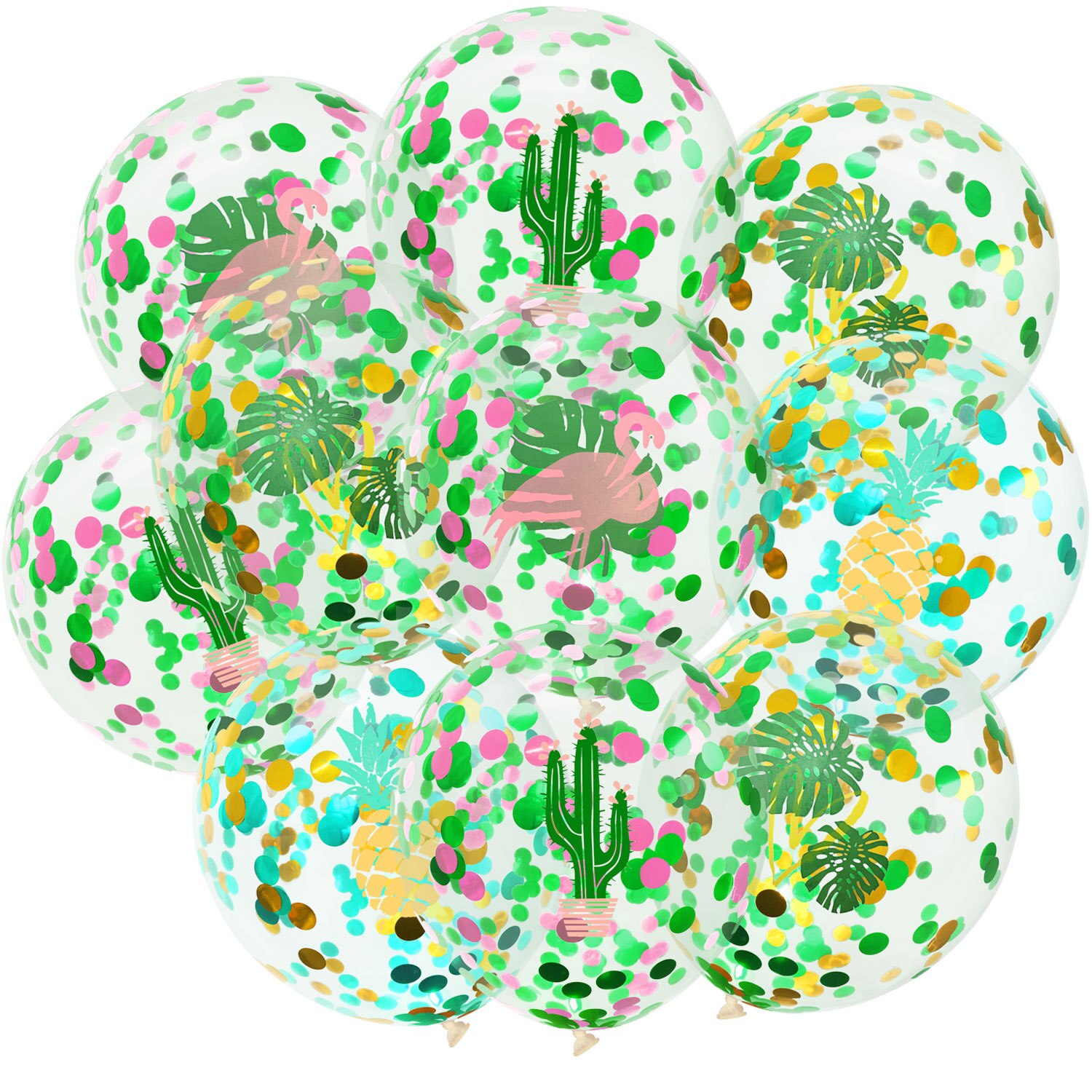 Globos con estampado de frutas y plantas, dos colores, flamenco, cactus, piña, globos, combinación de Hawaii tropical, decoración para de cumpleaños 10 piezas