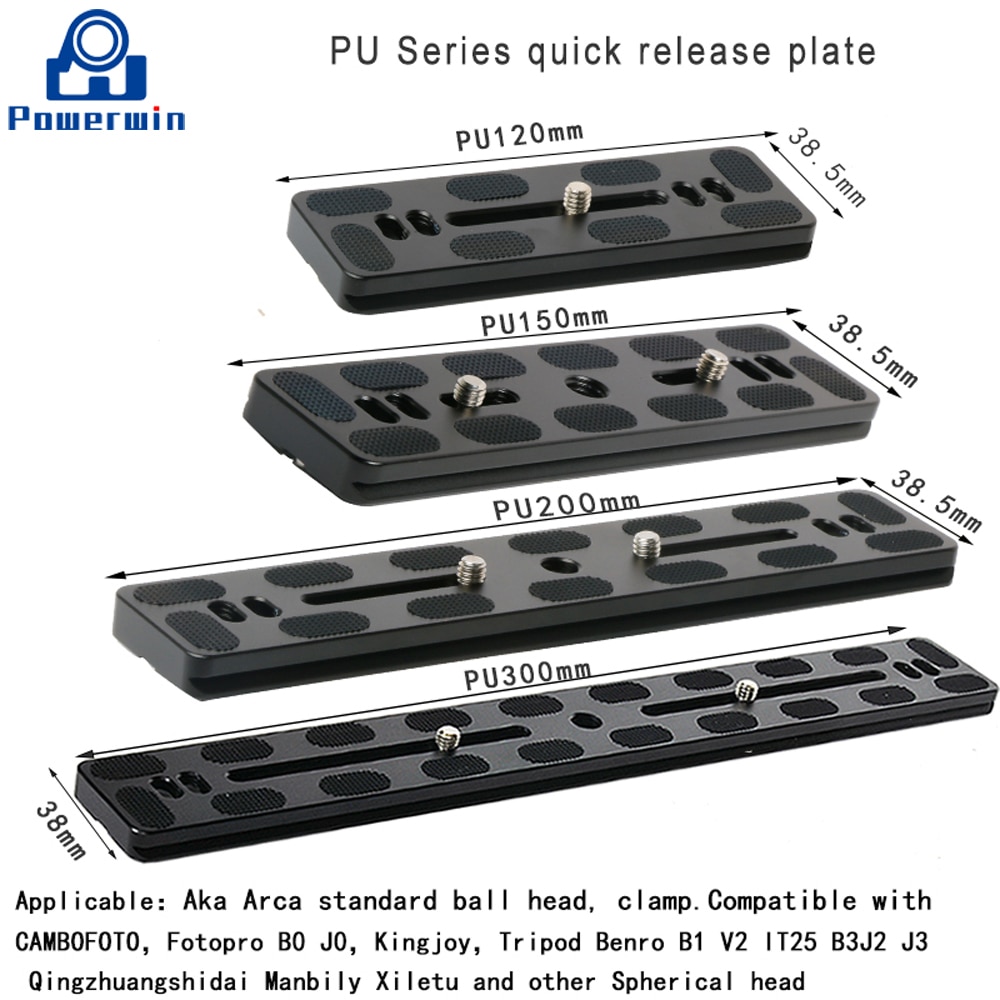 Piastra di Rilascio Rapido - Montatura Arca Swiss - Compatibile con PU120, PU150, PU200, PU300 - Alluminio - Larghezza 38mm