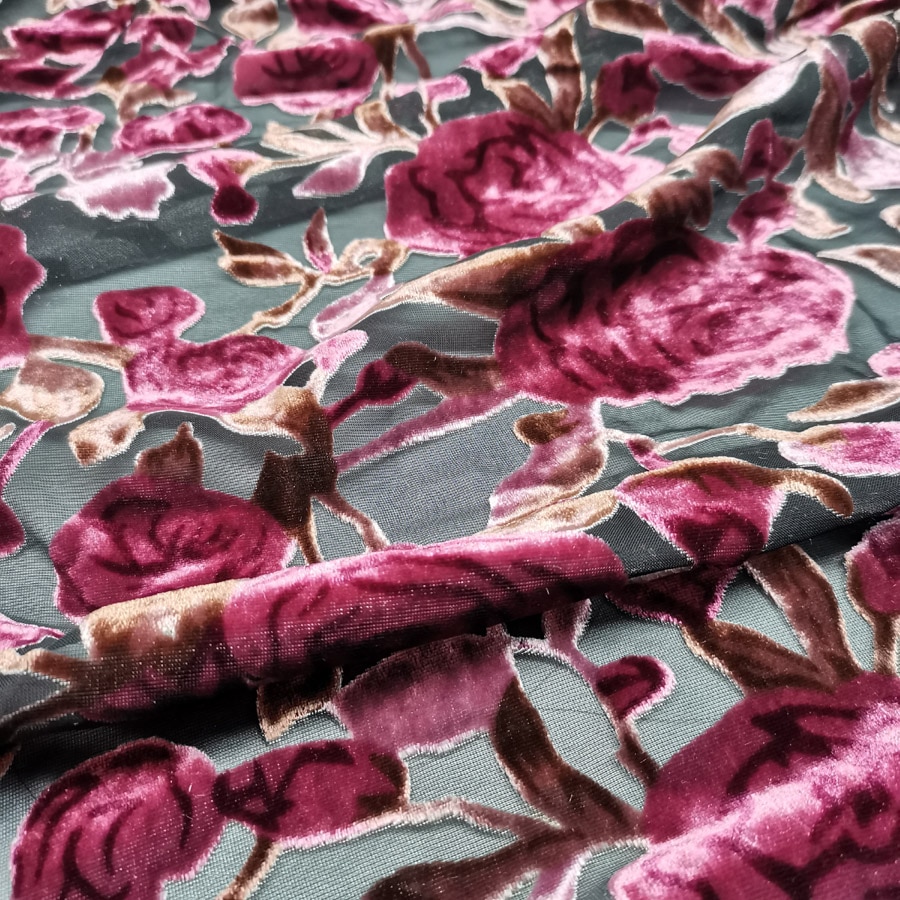 Flocked Velvet Rose Fabric DIY Rayon Velvet Fabric burn out qualified shirt Wedding Decoration Material 1 Yard