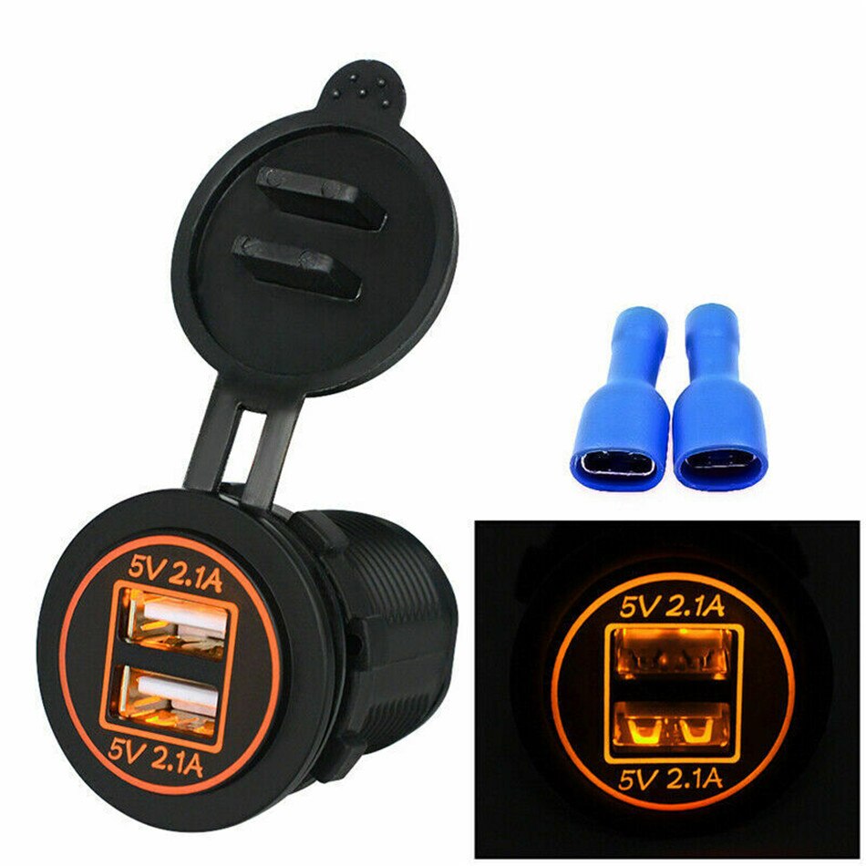 12v-24v led dubbele usb-aansluiting, autolader, dubbele usb-lader, afdekking voor motorfiets, auto, vrachtwagen, atv, bootadapter: Blauw