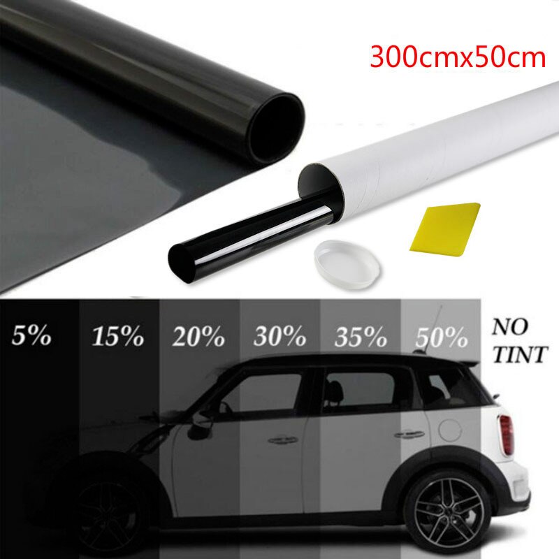 300X50Cm Vlt Zwarte Auto Thuis Vensterglas Building Verven Film Roll Side Window Solar Uv Bescherming sticker Gordijn Schraper