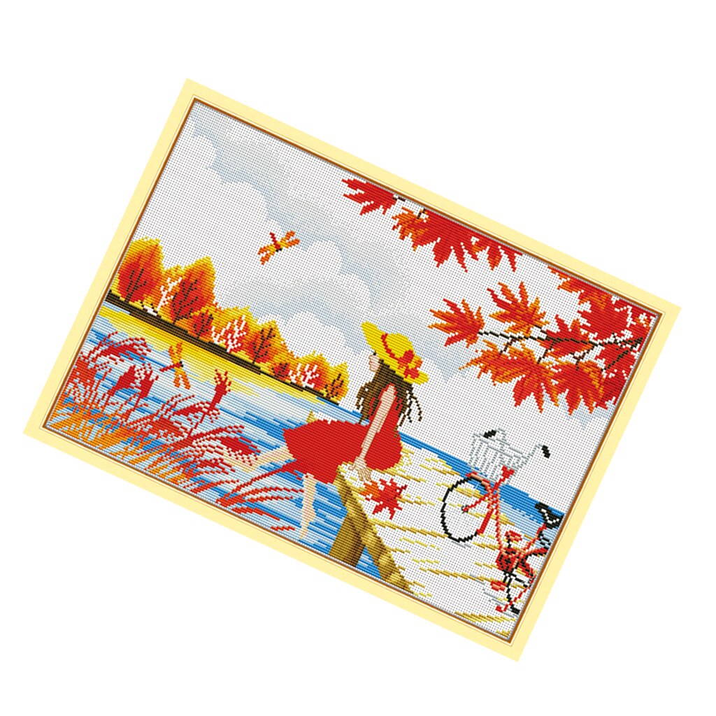 Stamped &amp; Counted Cross Stitch Kit Embroidery Crafts - Autumn Girl