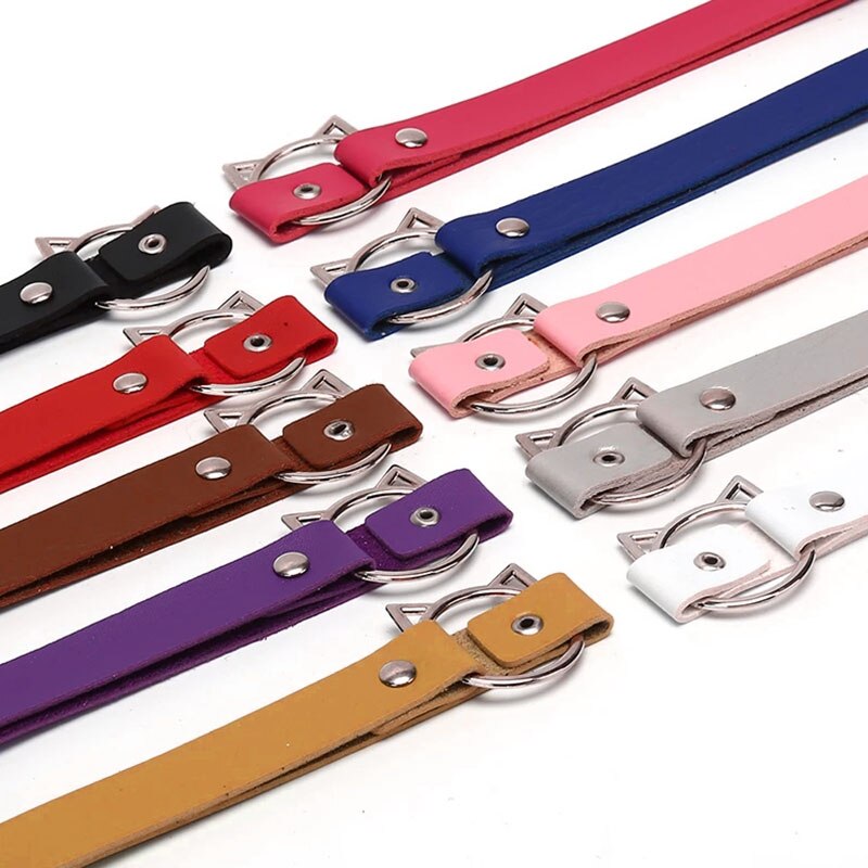 Gothic Punk Harajuku Ketting Cirkel Kat Oor Pu Lederen Choker Lady Kraag Goth Sieraden Voor Vrouwen Kettingen Accessoires