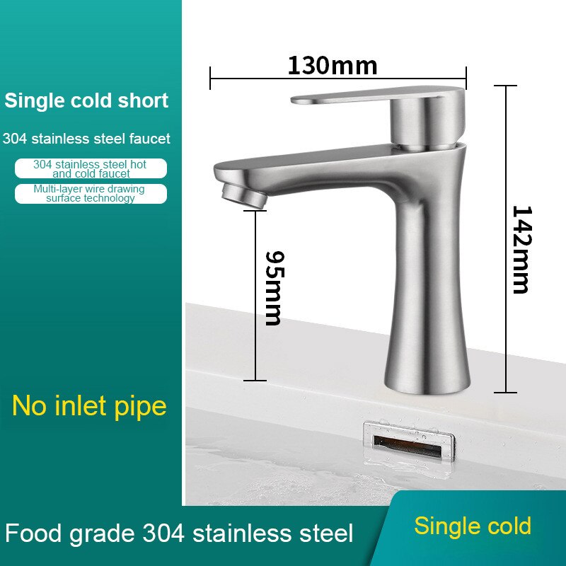 304 Stainless Steel Bathroom Faucet Basin Faucet Toilet Washbasin Single Cold Water Tap Bathroom Accessories: Cold short
