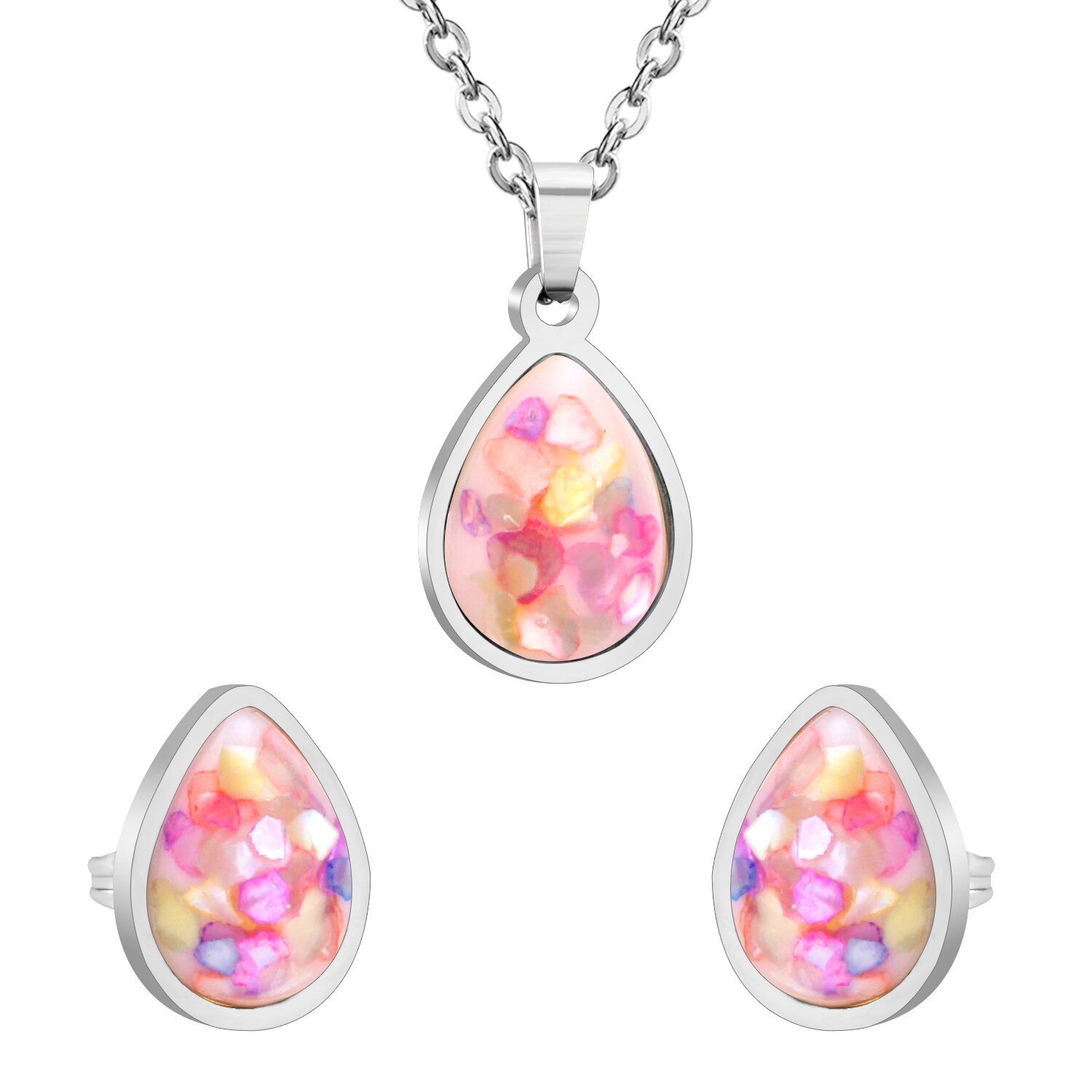 LUXUSTEEL 316L Stainless Steel Enamel Jewelry Sets Water Pendant Necklace Earring Sets collares Chains Necklaces