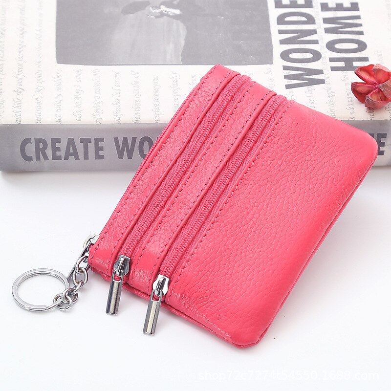 MINI lady petits rabats femmes de luxe sacs à main offre spéciale clé rétro-style fermeture éclair femme chaîne pièces poches: Rose Red